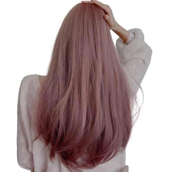 Long 22" Synthetic Wig Princess Cut w/ Bangs Dusty Pink Natural Everyday NIP - Picture 9 of 11